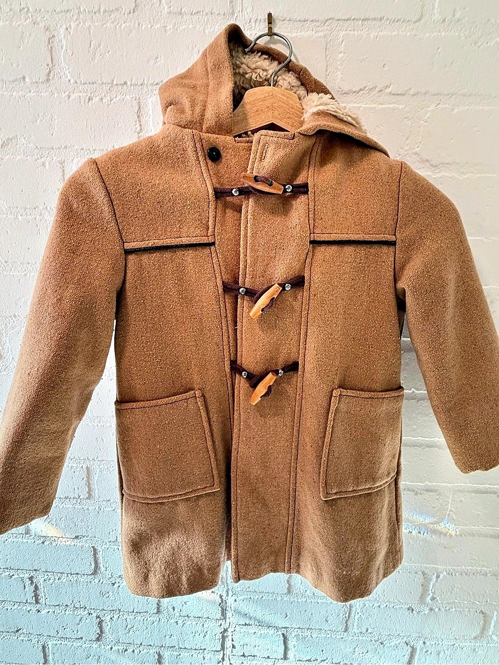 Plaid-Lined Hooded Coat in Brown & Red